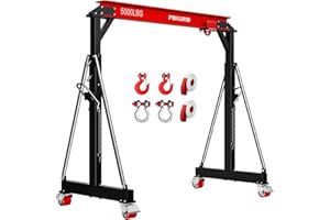 POXURIO 2 Ton Gantry Crane 5000lbs Capacity, Adjustable Height (8.53-12.47 FT) & Width (9.06 FT), Steel I-Beam Construction, Portable Shop Hoist for Factories, Warehouses, Auto Repair & Construction Sites