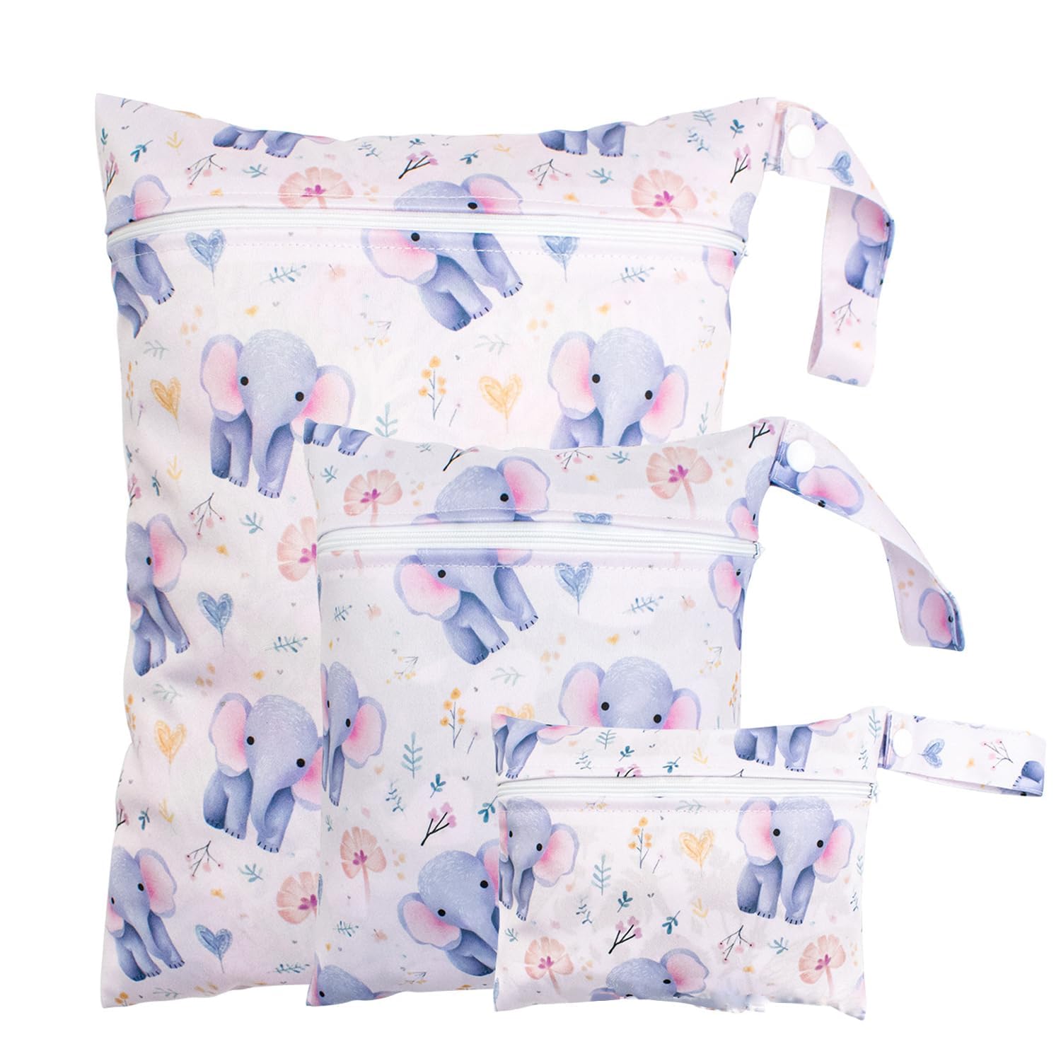 PERSENTU 3Pcs Wet Bag, Cloth Nappy Bags Reusable Wet Dry Bag with Zip, Baby Nappy Wet Dry Cloth Diaper Bag, Waterproof Washable Large Double Zipper Bag,for Travel Beach Camping Gym Swimming