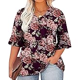 Chulianyouhuo Womens Plus Size Tops 3/4 Sleeve Casual Shirts V Neck Ruffle Loose Fit Tunic Blouse XL-5X