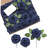 Ling's moment Artificial Flowers 25Pcs Deep Navy Blue Roses Decor w/Stems,3" Real Touch DIY Foam Floral for Wedding Bouquet/Centerpieces, Outdoors Party Backdrop, Room/Table, and Garden/Pot Decor