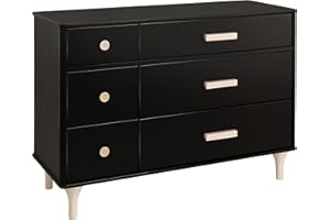 Babyletto Lolly 6-Drawer Assembled Double Dresser in Black and Washed Natural, Greenguard Gold Certified