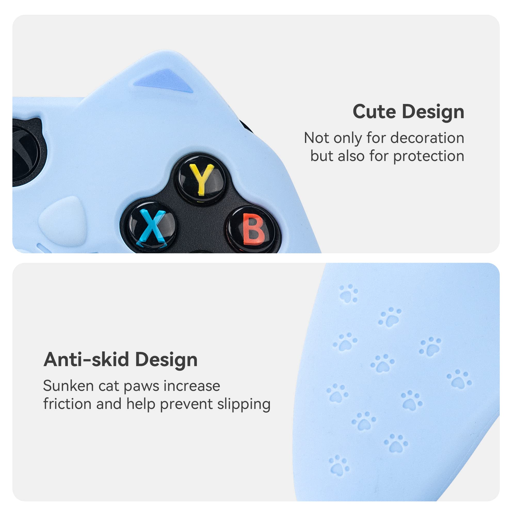 GeekShare Cat Paw Controller Skin Grips Set Anti-Slip Silicone Protective Cover Skin Case Compatible with Xbox Series X Controller with 2 Thumb Grip Caps and 1 Sticker (Blue)