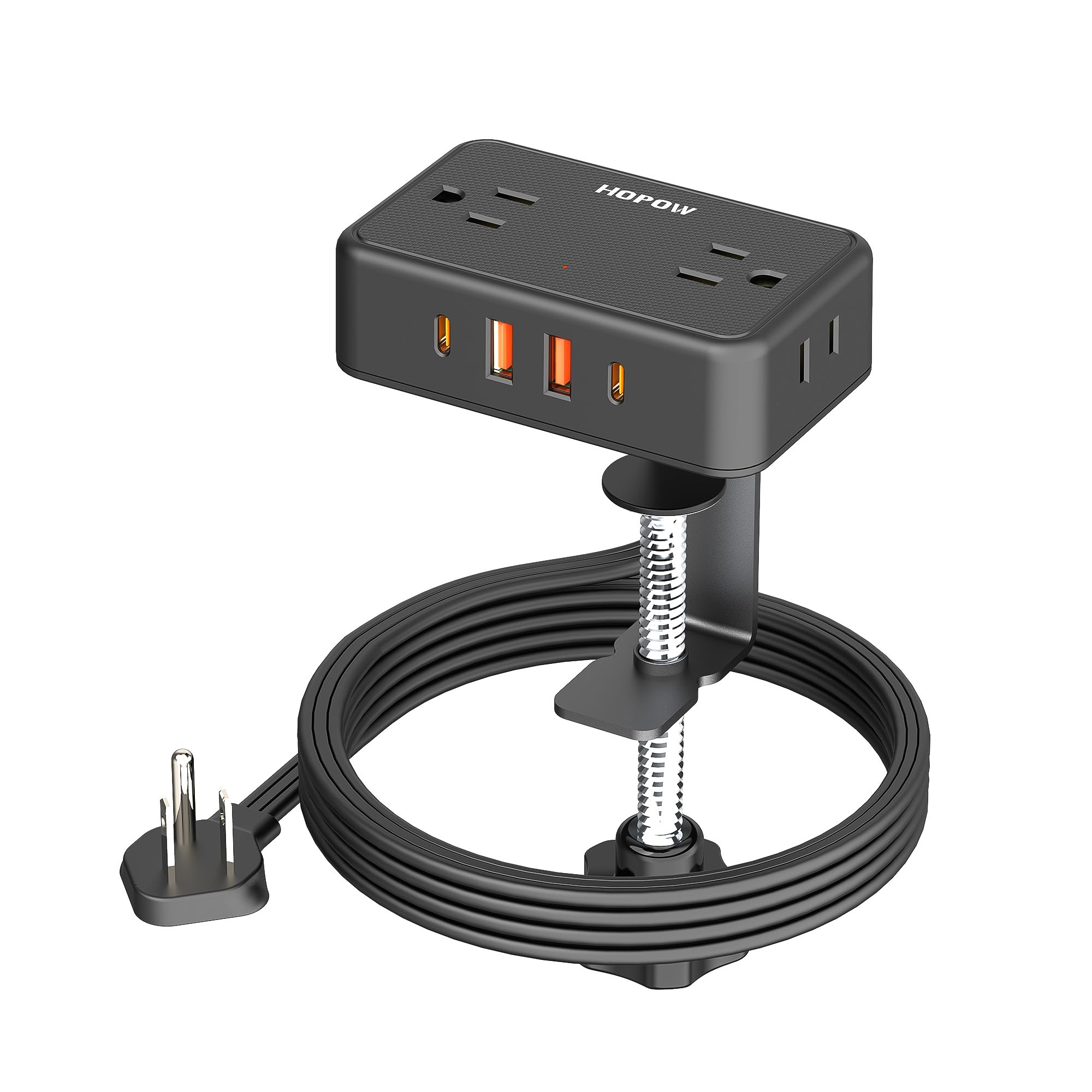 HOPOW Desk Clamp Power Strip, Desktop Mount Charging Station with 4 Outlets 4 USB Ports (2 USB C), 6Ft Under Desk Power Strip, Fits 2.75" Tabletop Edge, Extension Cord for Home Office, Black Image