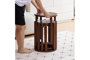 Rise Torrent Stackable Stools Set of 4, 4-in-1 Round Wooden Stool with Anti-Slip Felt Pad for Kitchen, Bedroom, Living Room, Bar, No Assembly Required, Durable and Space Saving, 18 Inch, Walnut