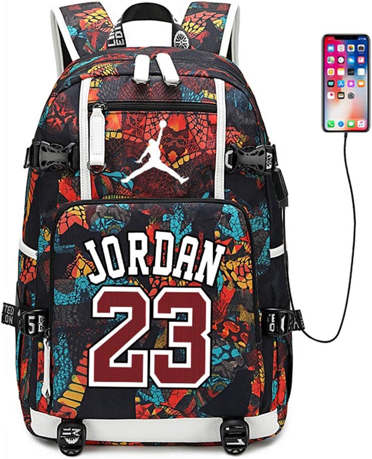 Basketball Player Star Jordan Fans Backpack Students Printing Bookbag USB Charging School Bags Large Travel Laptop Backpacks