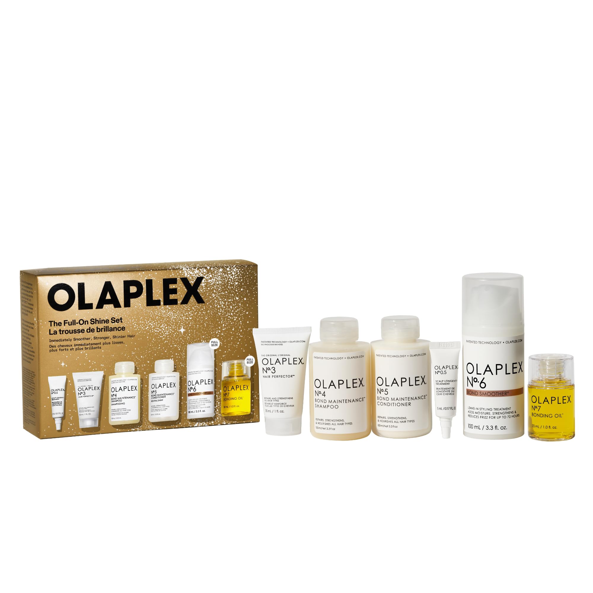 Olaplex Full-On Shine Hair Gift Set: Limited-edition Set with Hair Perfector, Shampoo & Conditioner, Scalp Treatment & Full Sized Bond Smoother & Bonding Oil for Shiny, Smooth, Strong Hair in One Use Image