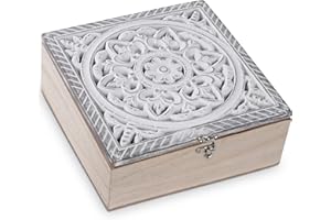 handrong Tea Box for Tea Bag Organizer Tea Bag Holder Tea Box Wooden Rustic Tea Chest with Unique Floral Pattern 9 Compartments for Gift Home Tea House