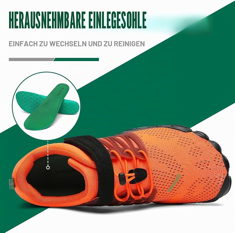 Barfußschuhe Herren Barfussschuhe Damen Barfuss Schuhe Zehenschuhe Outdoor Fitnessschuhe rutschfest Traillaufschuhe Barefoot Shoes mit Zero-Drop Solhe Dunkelorange, Gr.42 EU