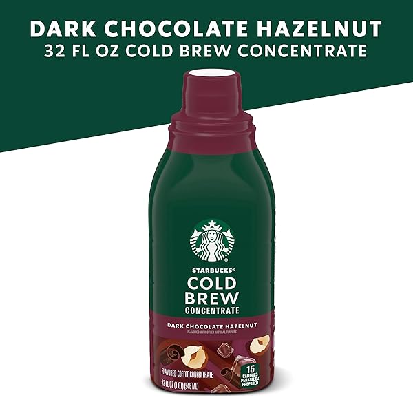 STARBUCKS COLD BREW COFFEE CONCENTRATE, DARK CHOCOLATE HAZELNUT FLAVORED ICED COFFEE, 32 FL OZ