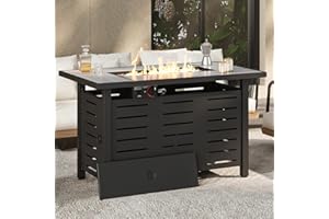 Breezestival 42" Outdoor Propane Fire Pit Table Ceramic Top & Lava Rocks,60000 BTU Rectangle Patio Heater Waterproof Lid Gas Fire Pits for Outside Patio Black