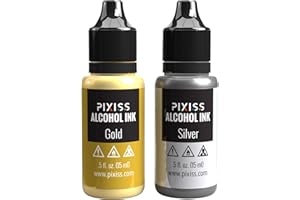Pixiss Metallic Alcohol Ink Set - Silver and Gold Metallic Alcohol Ink Mixatives, 5oz Metallic Alcohol Pigment Resin Dye, Alcohol Inks for Epoxy Resin, Metallic Mixative for Yupo and Tumbler Cups
