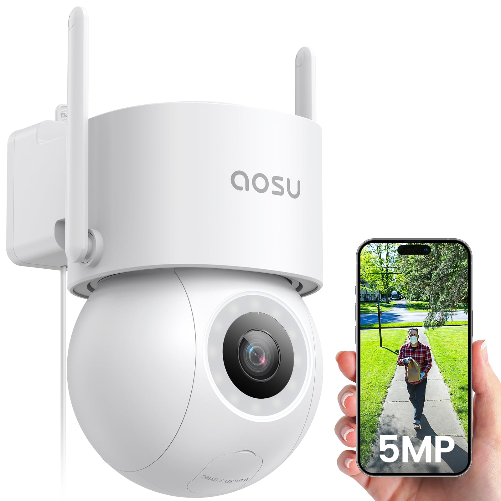 aosu 3K 5MP Security Camera Outdoor Wifi Wired with 400Lm Spotlight Full Color Night Vision, 360°PTZ CCTV Camera, Surveillance Cameras 24/7 Recording, Vehicle Security and Protection, Spot Cruise — image 1