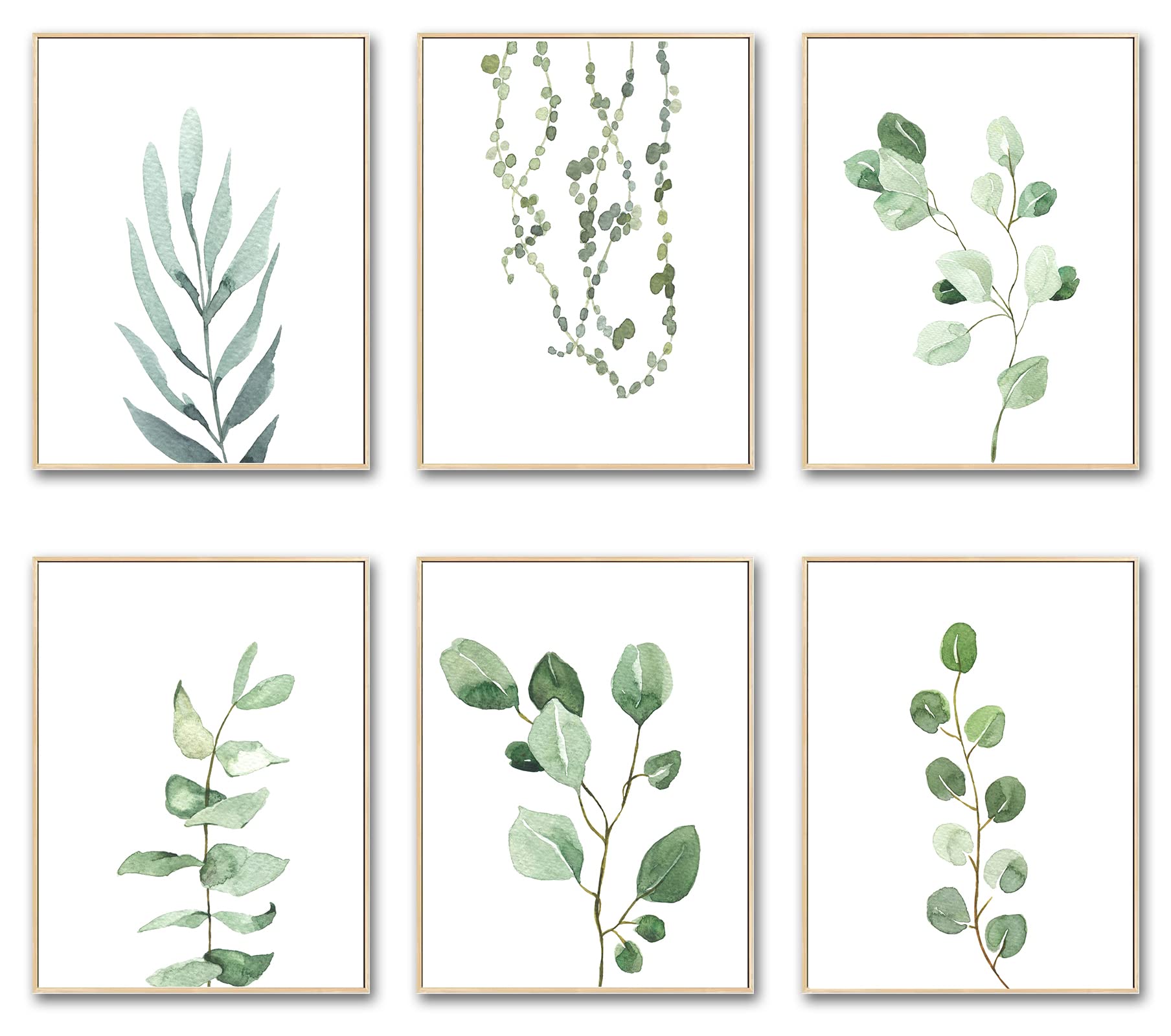 Green Plant Wall Decor Art Prints, 8"x10" Botanical Posters, Indoor Plant Wall Art for Teen Girls Room, Dorm, or Apartment, Nature-Inspired Aesthetic Decor, Set of 6 Unframed