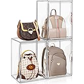 FODIENS 3 Packs Clear Handbag Storage Organizer for Closet, Acrylic Display Case for Purse Handbag, Stackable Purse Organizer Storage Box with Magnetic Lids for Wallet Book Collectibles