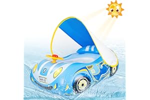 Baby Pool Float with Canopy: Baby Floats for Infants Toddler 6-48 Months Qoosea Swimming Floaties with UPF50+ Sun Protection & Toy Play Steering Wheel & Patch Kit