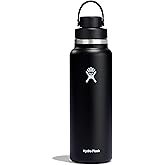 Hydro Flask Water Bottle - Insulated Stainless Steel - Wide Mouth Chug Lid, Non Spill, Leakproof in 40 Oz Black