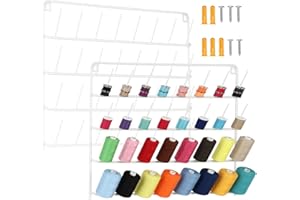 MOOACE 32 Spools Thread Rack Wall-Mounted 2 Pack, Thread Holder Organizer with Hanging Hooks, Metal Serger Thread Storage for Sewing Craft Room, Embroidery Thread, White