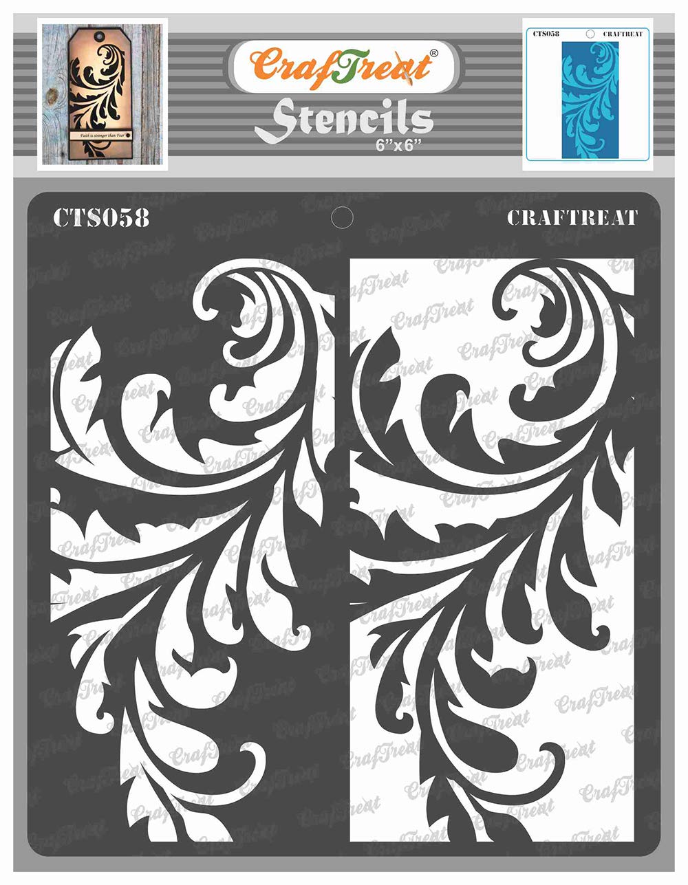 CrafTreat Reusable Floral Stencils for Painting on Wood, Canvas, Paper, Fabric, Wall and Tile - Flourish Positive Negative - 6x6 Inch - DIY Art and Craft Stencils for Home Decor - Flourish Stencil