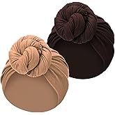 SATINIOR 2 Pcs Stretch Head Wrap African Women's Jersey Turban Stretch Head Scarf Soft Long Headwraps for Black Women(Coffee, Camel)