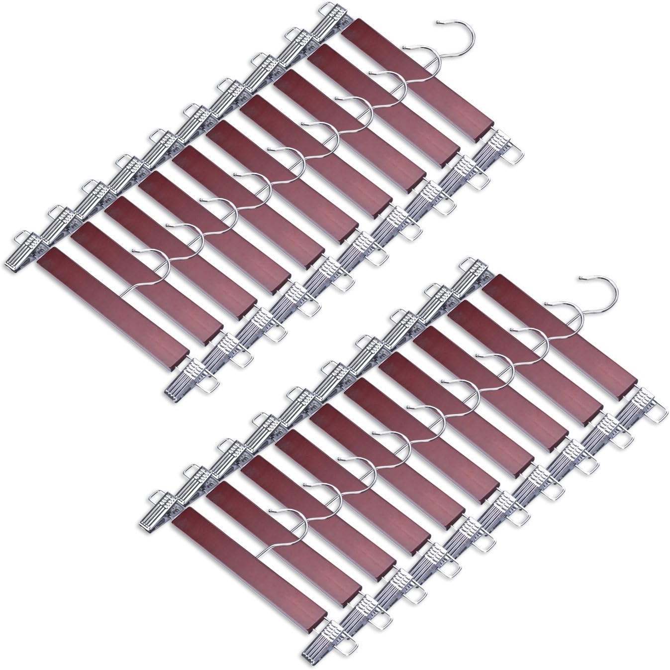 JS HANGER Wooden Pant Skirt Hangers with 2-Adjustable Anti-Rust Clips Walnut Finish, 20-Pack
