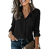HOTOUCH Button Down Shirts for Women Long Sleeve Blouse Dressy Casual Business Work Tops with Pocket