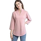 Tie G U Style Women's 3/4 Sleeve V Neck Stretch Loose Tunic Tops Casual Cotton Blouse Henley Collared Breathable Work Shirt