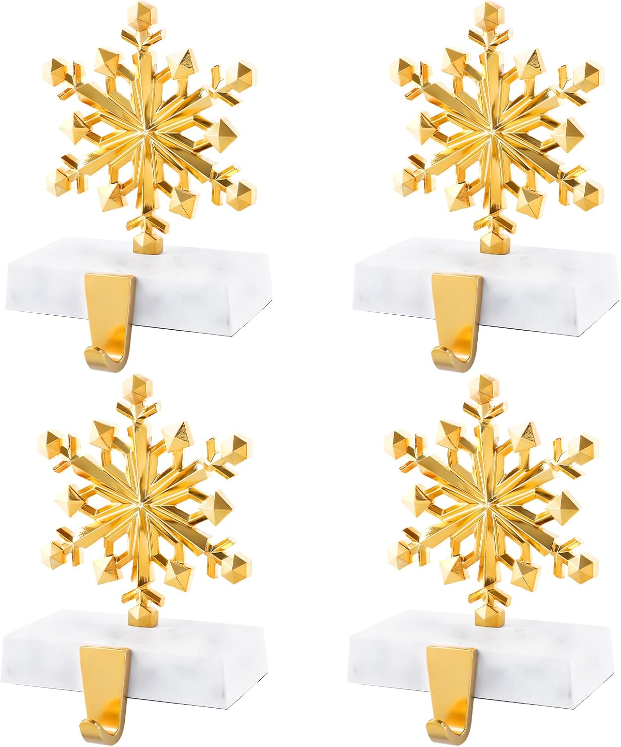 Stockings & Holders - DOYOLLA Snowflake Christmas Stocking Holders Set of 4 Gold, Xmas Stocking Holders for Mantle, Mantel Fireplace Topper Stand Hooks, Stockings Hangers