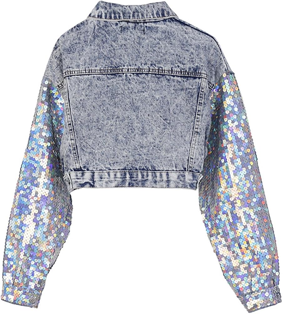sequin sleeve jean jacket