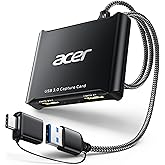 acer USB 3.0 HDMI Capture Card, 4K HDMI Loop-Out, 1080P 60Hz for Streaming | Low-Latency Audio Video Capture, USB Type-A &amp; Type-C Ports, Compatible with Switch 2, PS5/PS4, Cameras, PC, OBS, Xbox