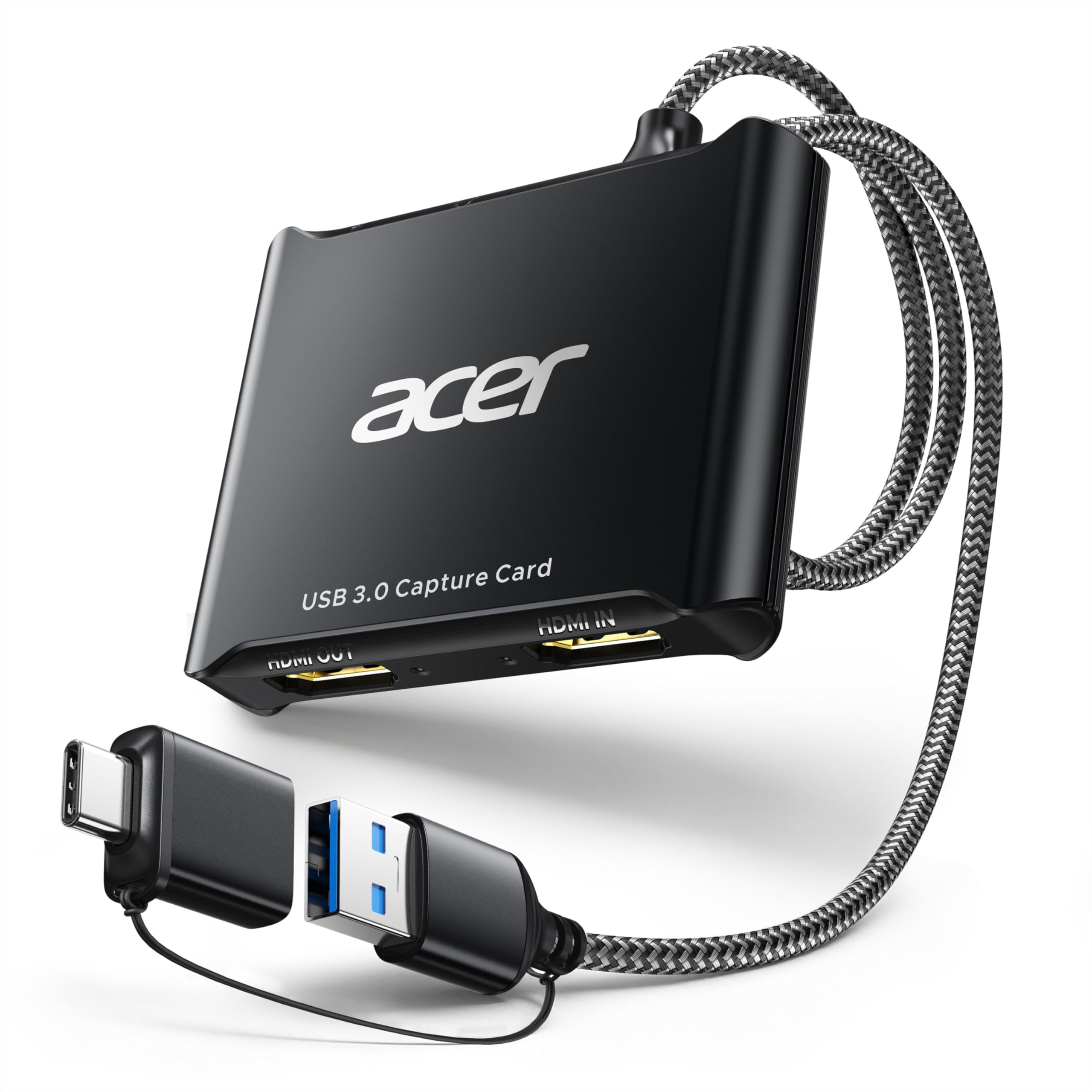 Photo 1 of acer USB 3.0 Video Capture Card, HDMI Capture Card for Streaming with 4K Loop-Out & USB A/C | 1080P 60Hz HD | Video Audio Game Capture for PS5/PS4/Switch2/Xbox/Camera/PC/Mac - Black