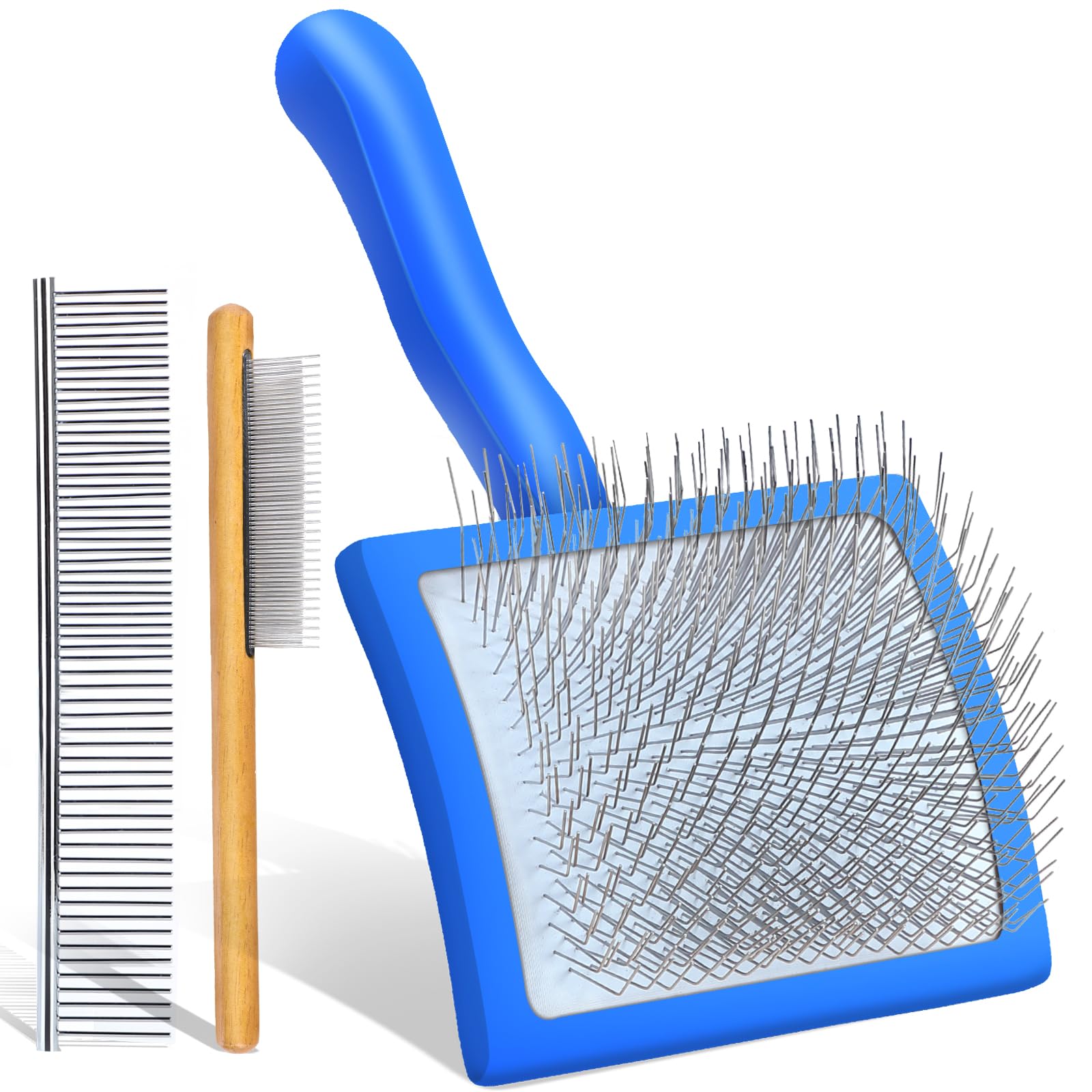 COZYGIFT Dog Slicker Brush for Dogs, Long Hair Doodle Brush, Wooden Dog Brush Grooming Tools for Cockapoo Poodles Goldendoodles, Labradoodles, Large Long Pins and Pet Comb, Blue