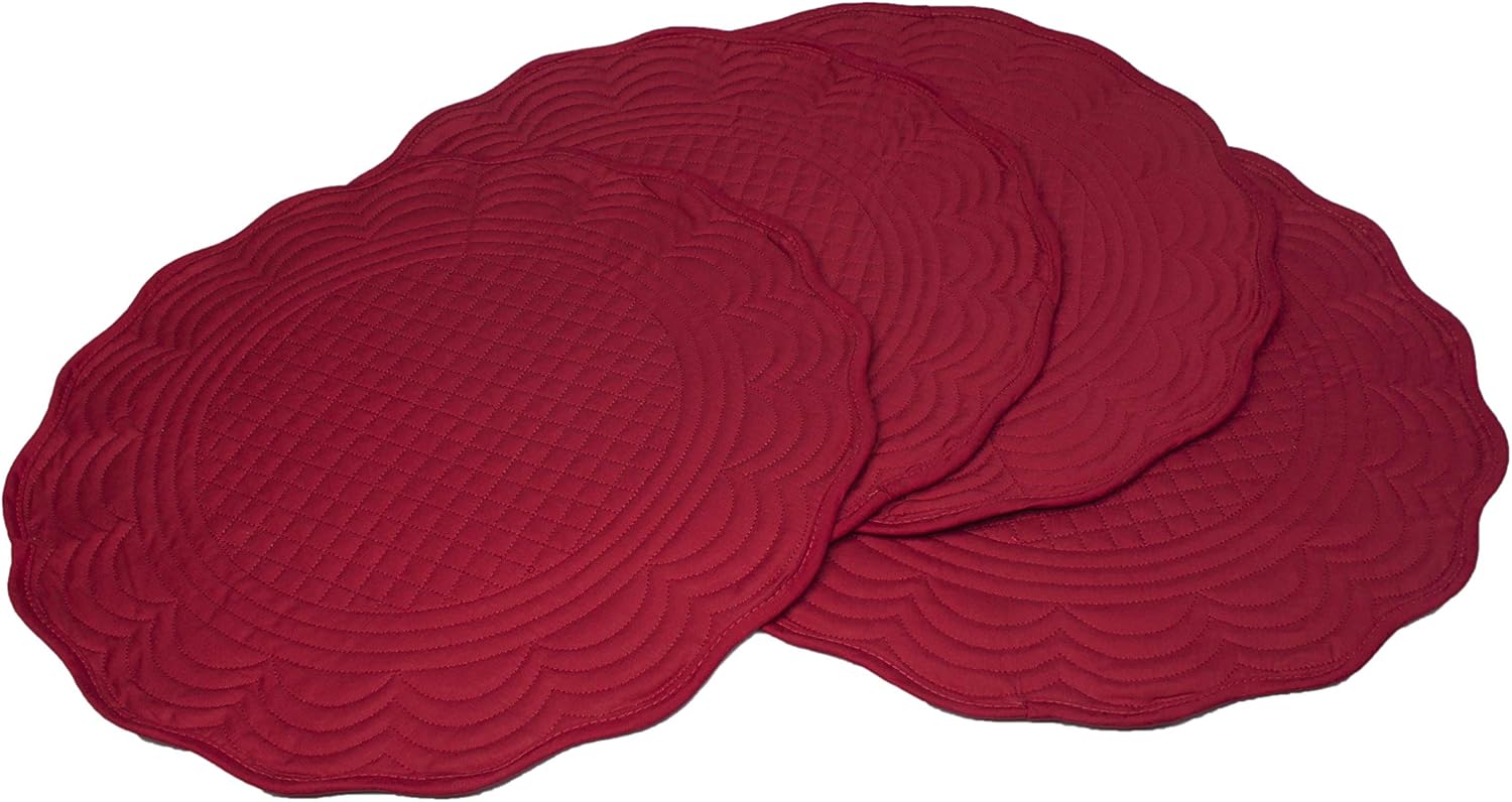 Red Cotton Quilted 15" Reversible Round Placemat for Table