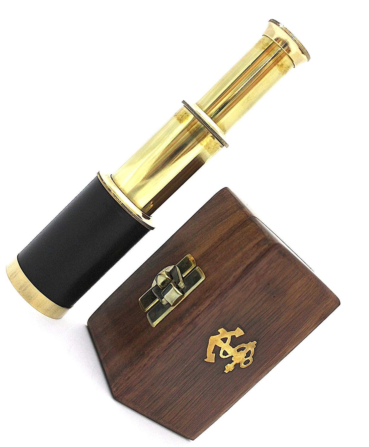 Handmade Brass 6'' Telescope Pocket Telescope with Rose Wood Box