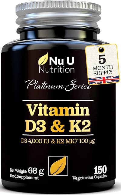 Nu U Nutrition Vitamin D3 4000 IU and K2 MK7 100µg 150 Capsules UK Made