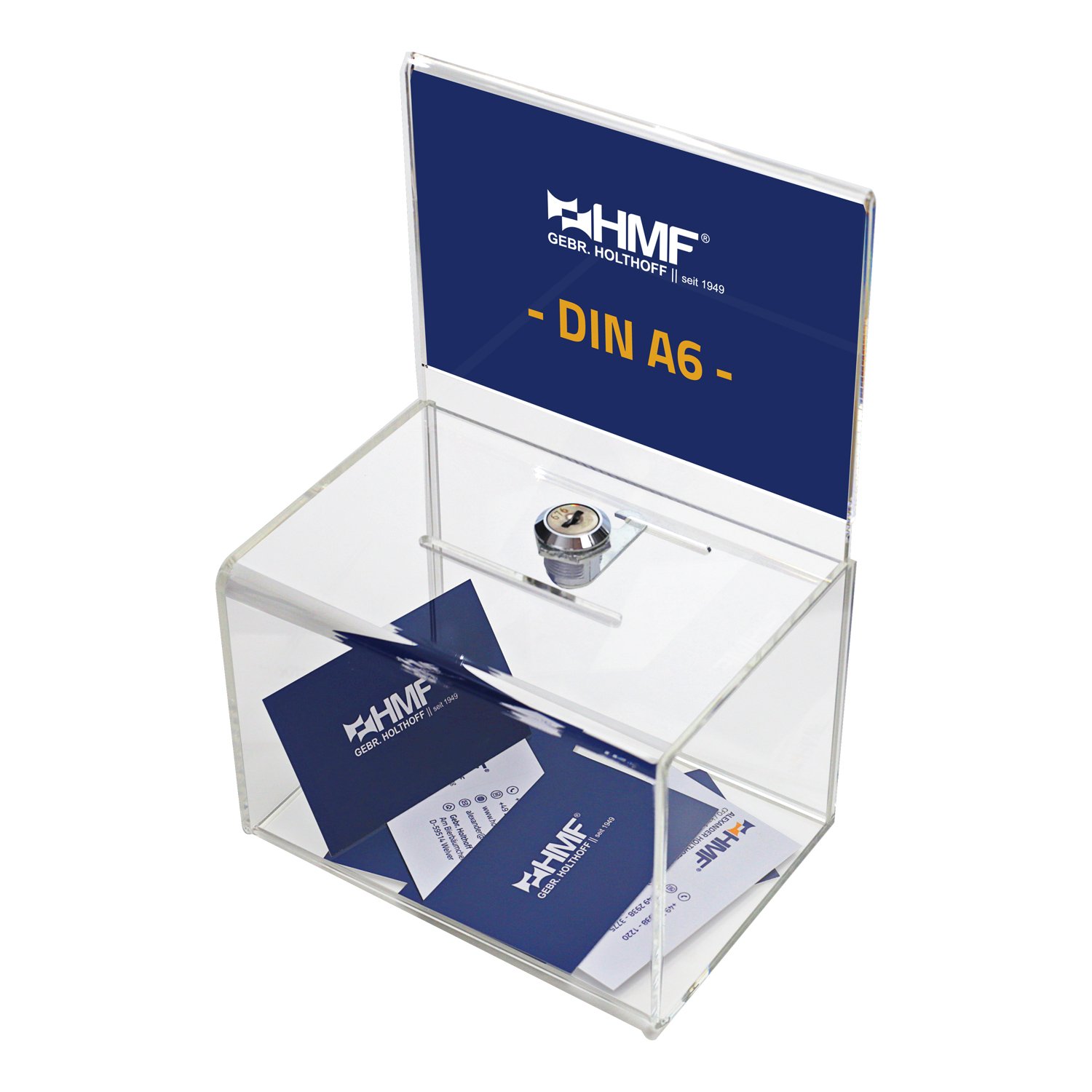 HMF 46912 Charity Box, Donation Box, Coins, Acrylic for Din A6 Flyer, 11 x 15,5 x 11 cm