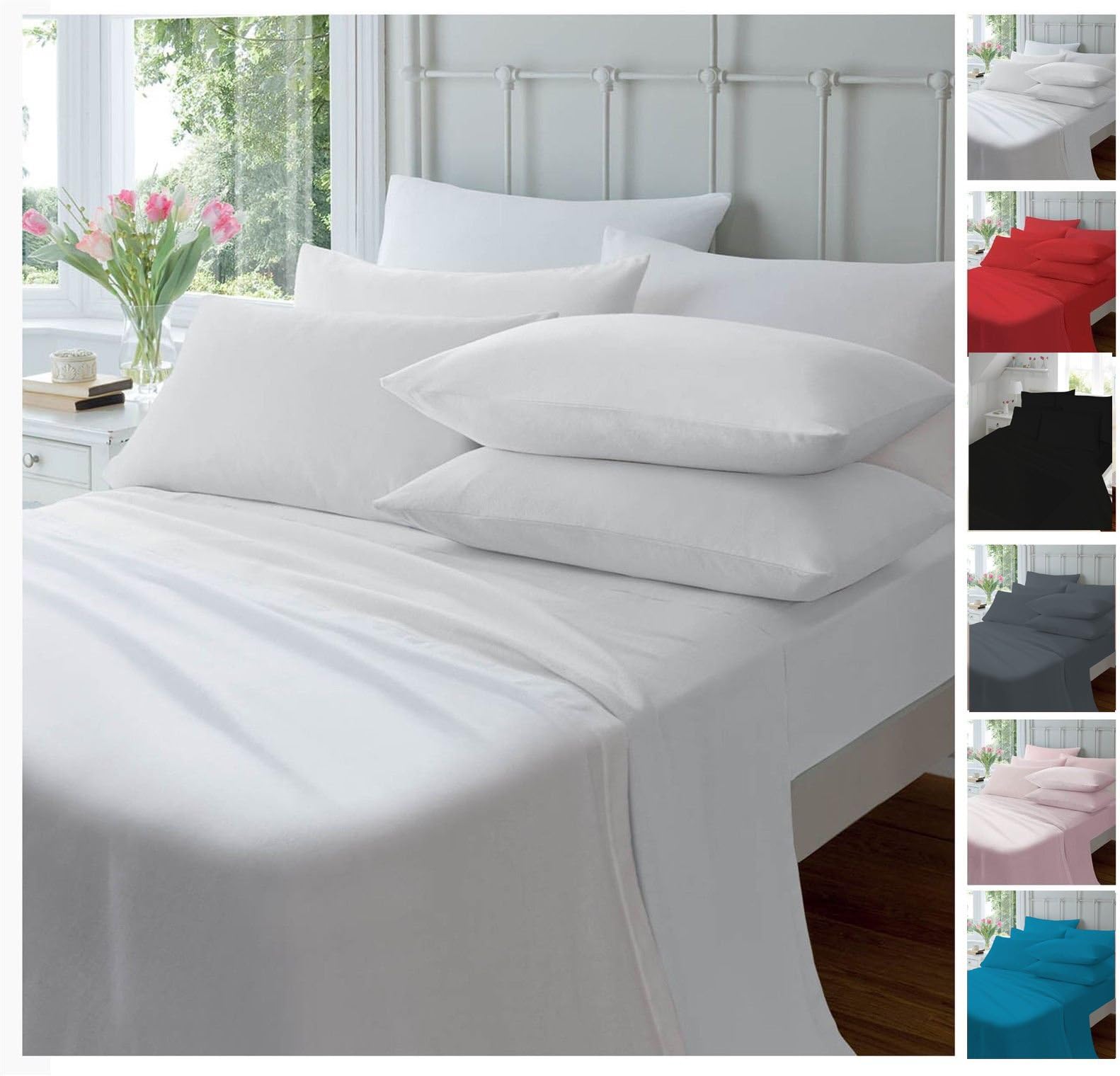 LAWRANCE CAPRINO 100% COTTON Brushed Flannelette Sheet Set (WHITE, KING)