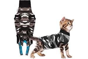 Suitical Recovery Suit for Cats - Spay and Neutering Cat Surgery Recovery Suit for Male or Female - Soft Fabric for Skin Conditions - XS, Neck to Tail 15.7-17.7 in, 18-24 in Chest - Black Camouflage