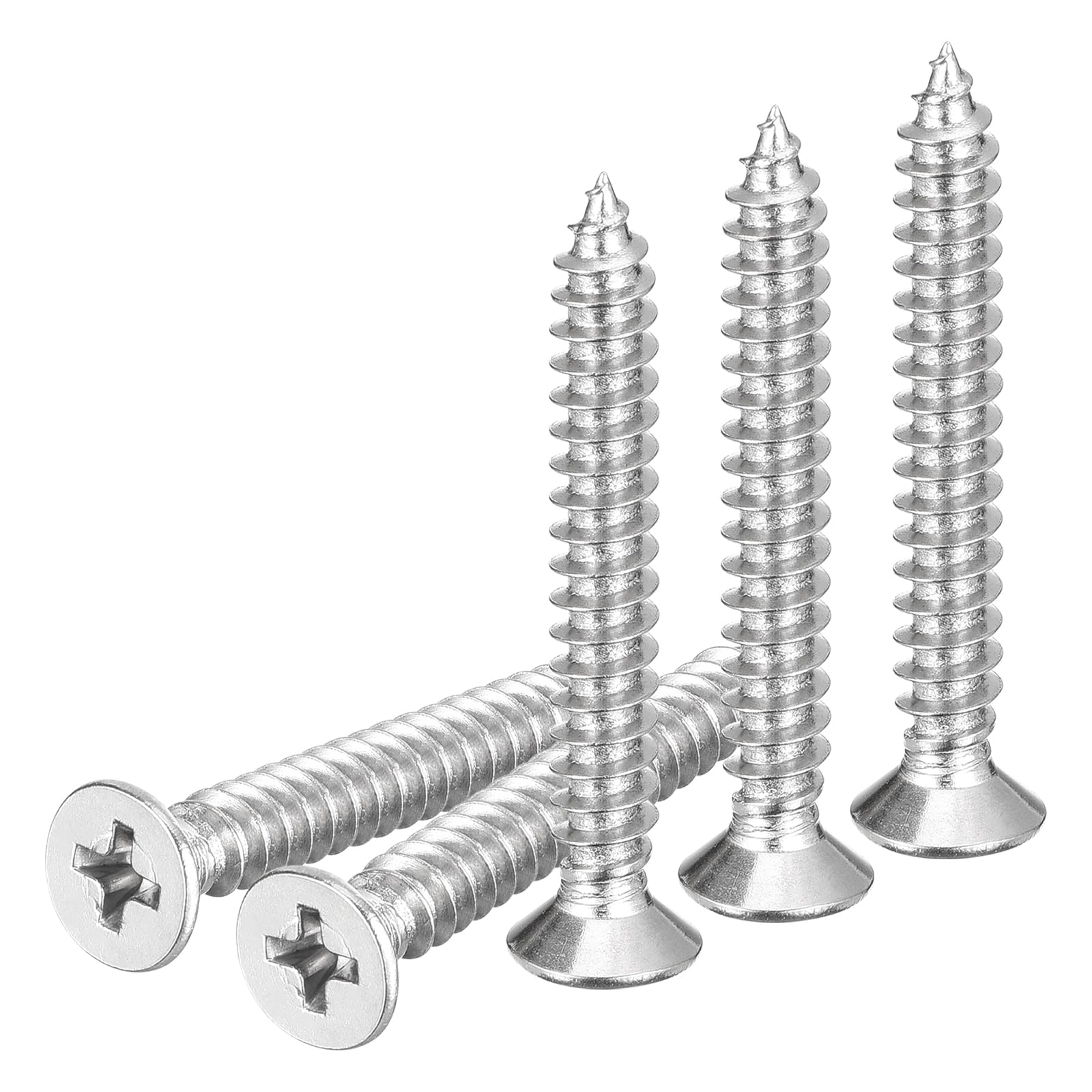 DTGN 50Pcs M5x38mm Flat Head Wood Screws, 304 Stainless Steel Phillips Self Tapping Screws - Good for Woodworking, Furniture - Silver — image 1