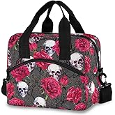 MNSRUU Insulated Lunch Bag - Skulls & Roses Lunch Cooler - Reusable & Leakproof - For Work & School