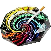 Ashtray, 4.8” Cigar Ashtrays for Outside Patio with Unique Circle Pattern | Easy to Clean Glass Outdoor Ashtrays, Colorful Ash Tray for Home Office Patio, Ash Tray Outdoors, Gift for Cigarette Lovers