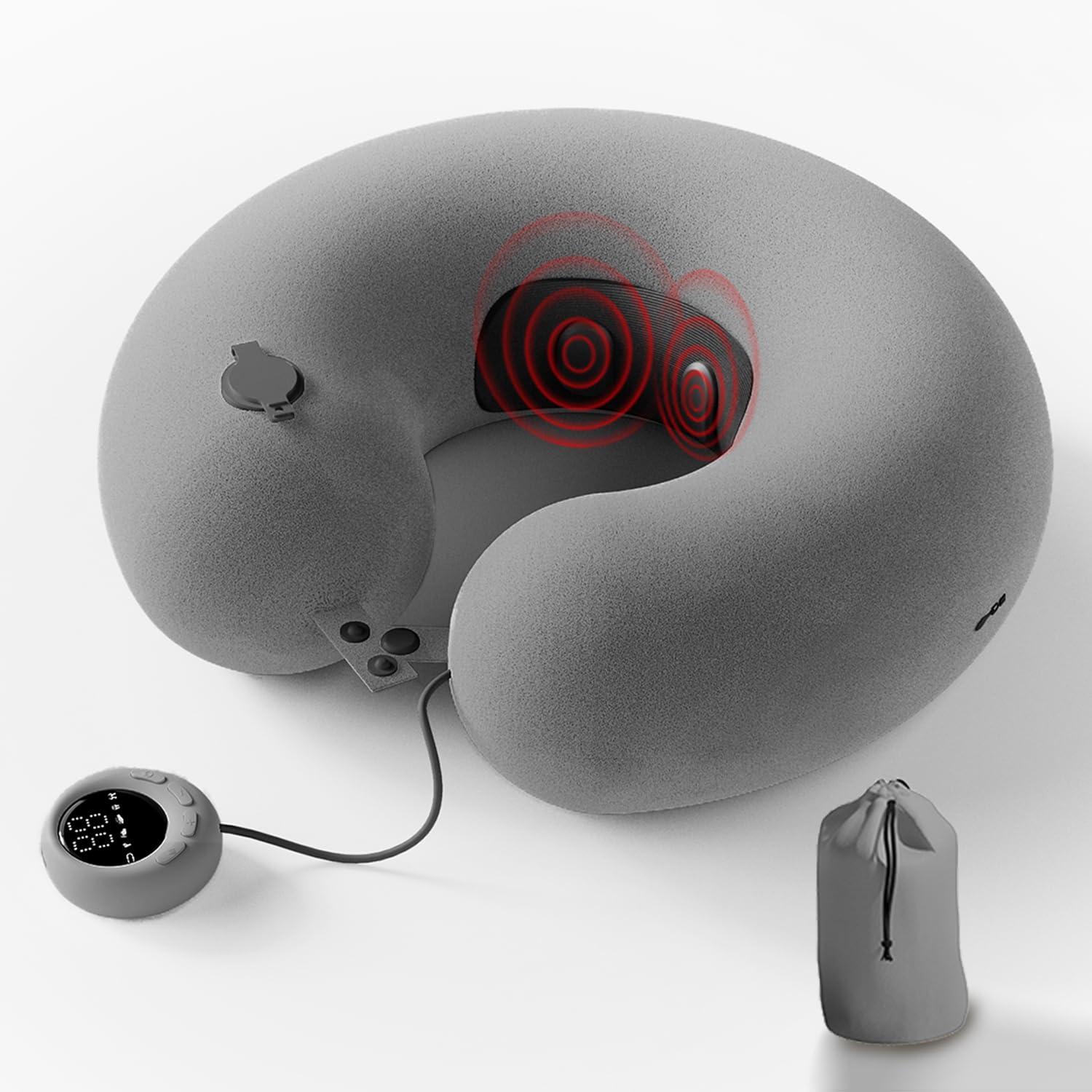 Photo 1 of Inflatable Massage Travel Pillow for Airplane, Inflatable Travel Pillow with 6 Massage Modes and Compact Bag, U Shaped Neck Pillow for Airplane, Traveling, Train, Car, Sleeping, Office