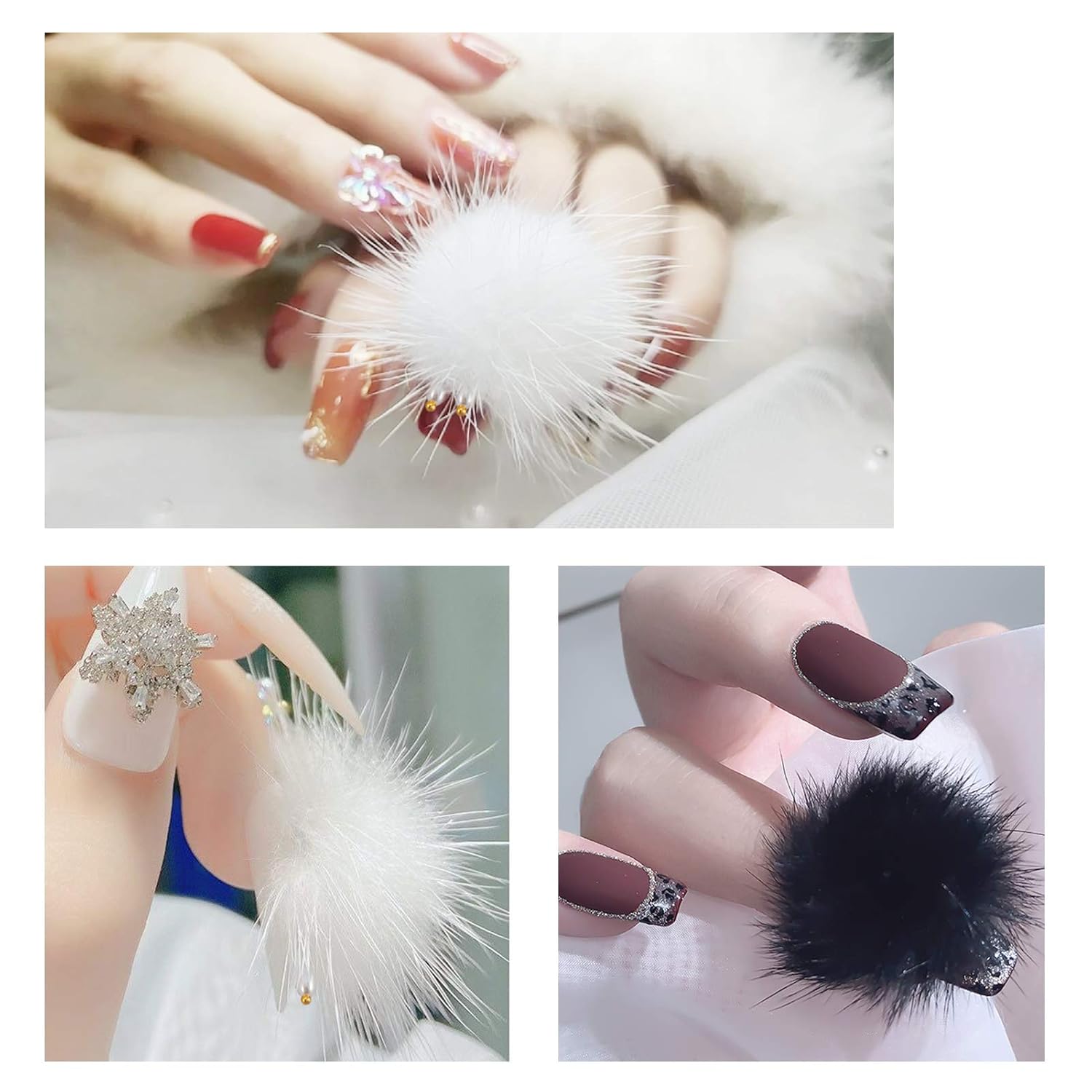 12pcs Detachable Nail Art Fluffy Pom Balls- Removable 3D Nail Plush Faux Fur Balls with Magnetic Base Elegant Pompon ball Nail Accessories with Pearl Pendants for Nail Design Manicure Tips… : Beauty