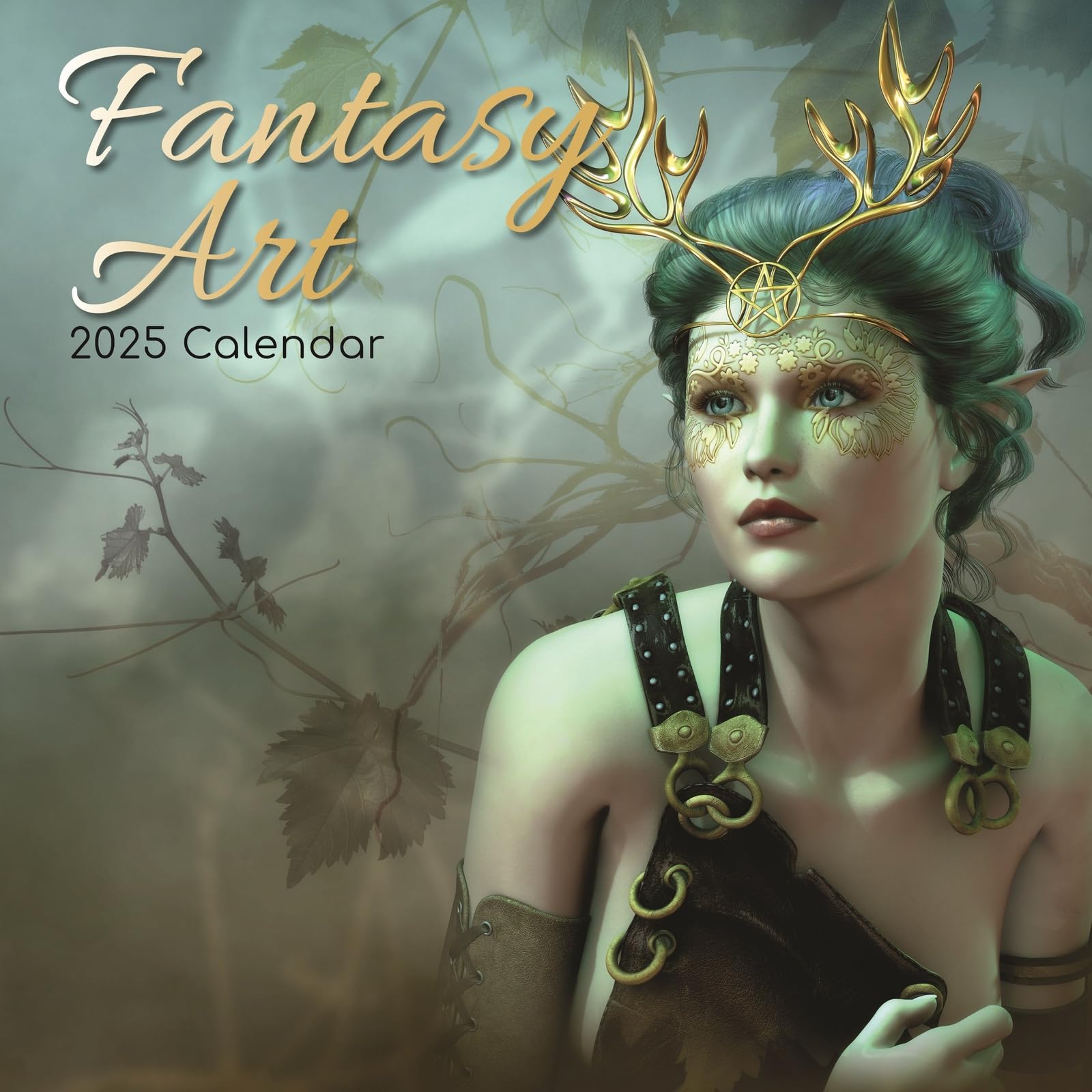 2025 Square Wall Calendar, Fantasy Art, 16-Month Arts & Antiques Theme with 180 Reminder Stickers (30 x 30 CM)