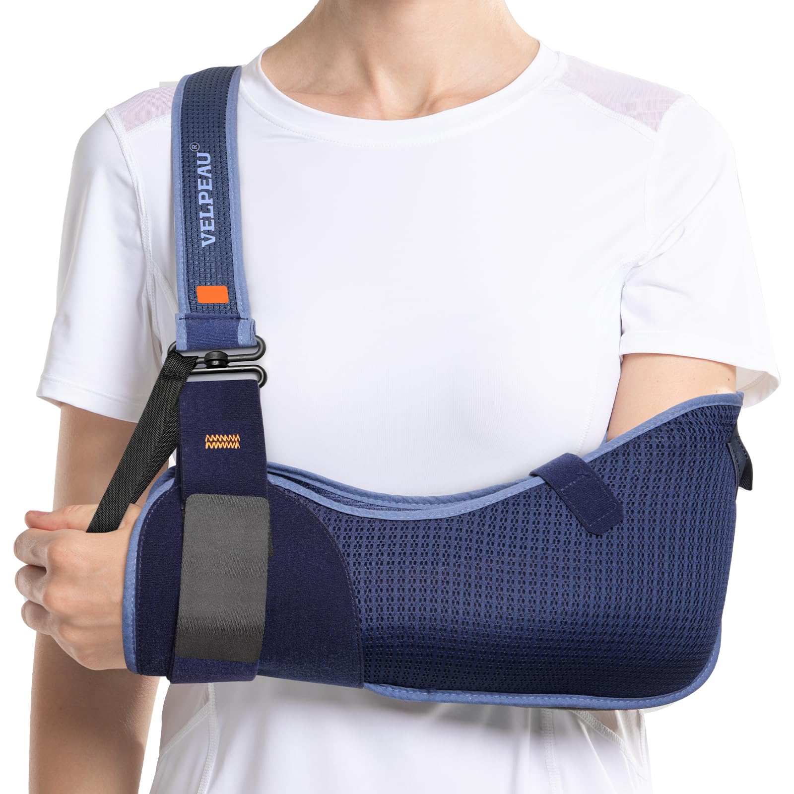 Photo 1 of VELPEAU Arm Sling Shoulder Immobilizer for Women and Men, fit Left or Right Arm - Rotator Cuff Support Brace -Medical Sling for Shoulder, Clavicle, Elbow Injury (Breathable type, Large: Bust 33.5?-41?)