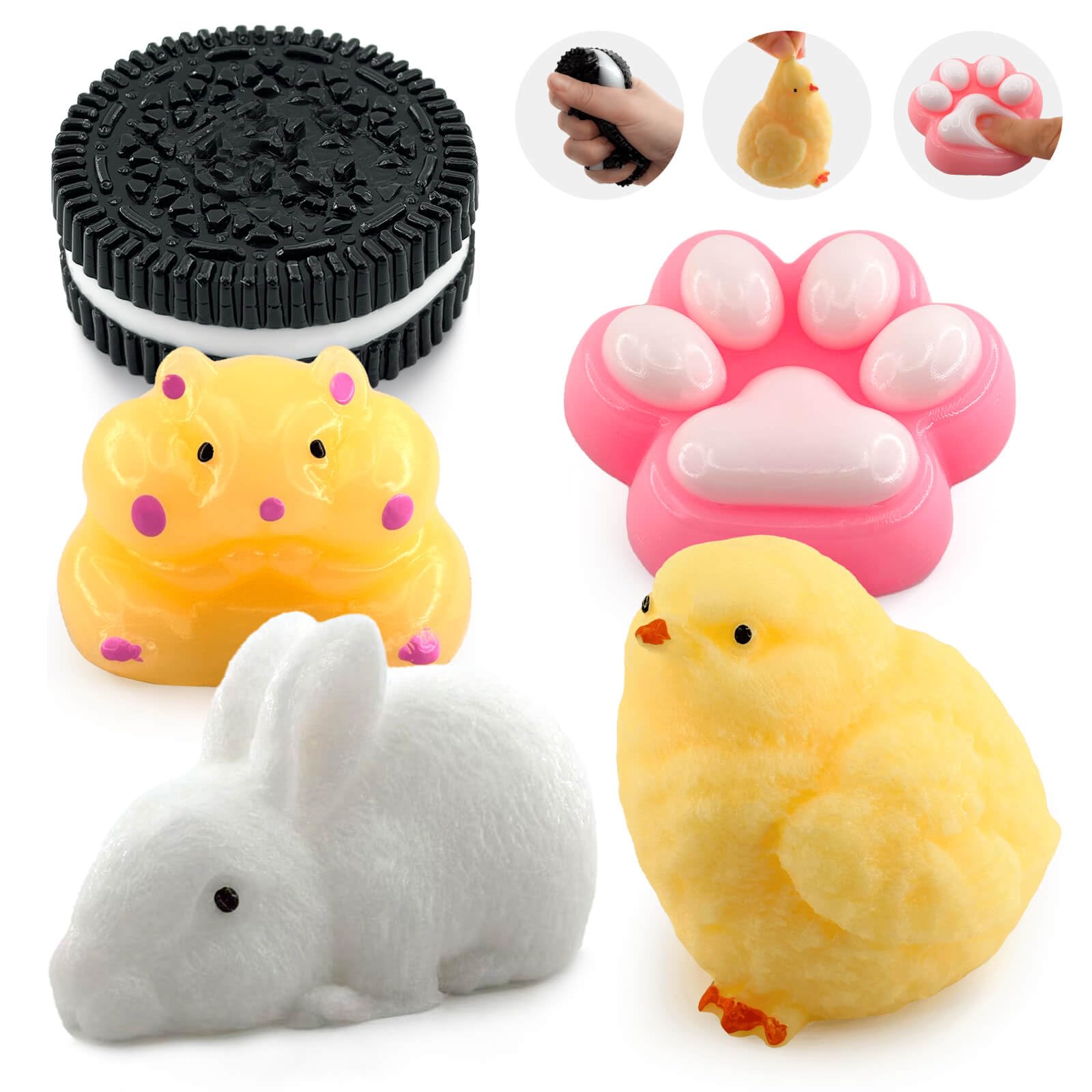 Taba Squishy Toys 5 Pack, Soft Sensory Fidget Squeeze Toys for Stress Relief, Kawaii Fufu Squishies for Kids & Adults, Party Favors, Goodie Bag Fillers
