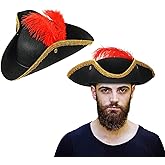 Liitrsh Tricorn Pirate Hat with Feather 15 x 15 x 3.9 Inch Colonial Tricorn Hat Adult Revolutionary Renaissance