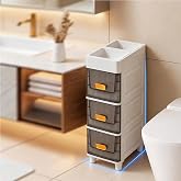 LDQ 7.09" W PP Bathroom Storage Cabinet with Drawers, Wheels, Next to Toilet (3 Layers)