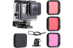 SOONSUN 45m Underwater Waterproof Dive Housing Case with 3-Pack Dive Filters for GoPro Hero 5 6 7 Black Hero (2018) - Include Backdoor, Quick Release Buckle, Thumb Screw, Tripod Adapter, Lens Cap