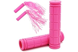 AHOMAME Bike Handle Grips with Tassel Streamers for Girls Boys and Kids, Non-Slip Bicycle Handlebar Grips Cover for Mountain Bike, Scooters Road Bike BMX MTB Cycling Replacement Parts