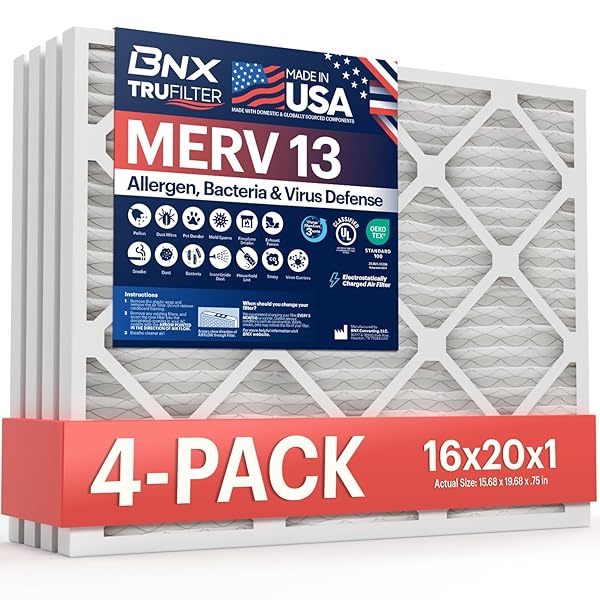 BNX TRUFILTER 16X20X1 AIR FILTER MERV 13 (4-PACK)...